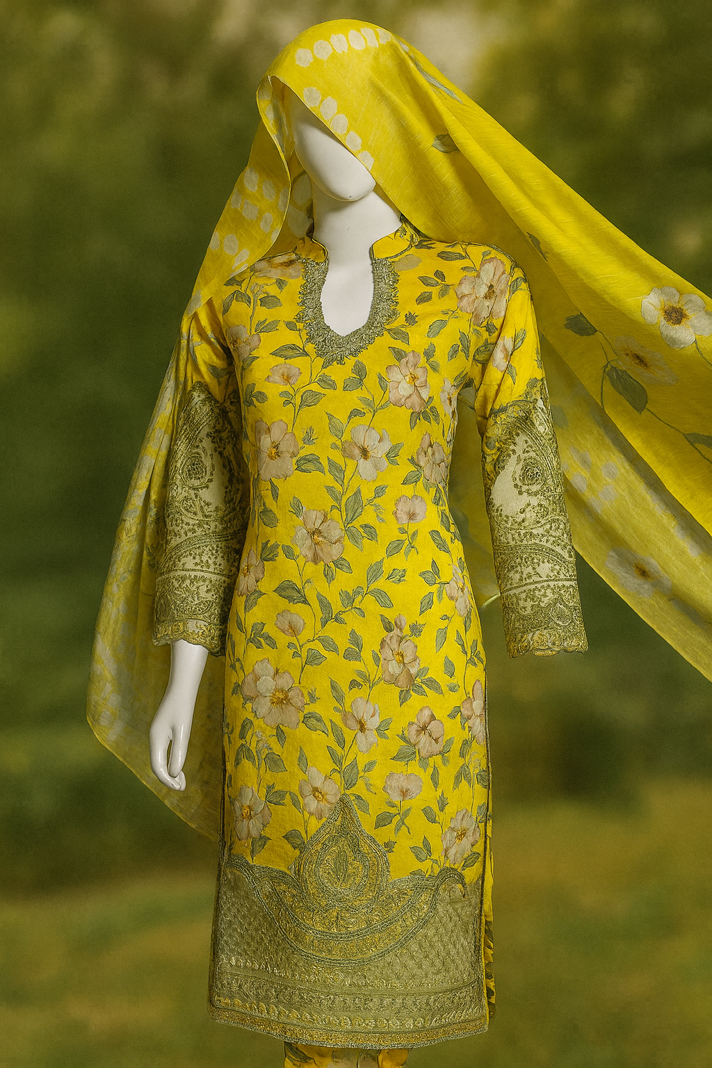 Yellow, embroidered 3-piece suit