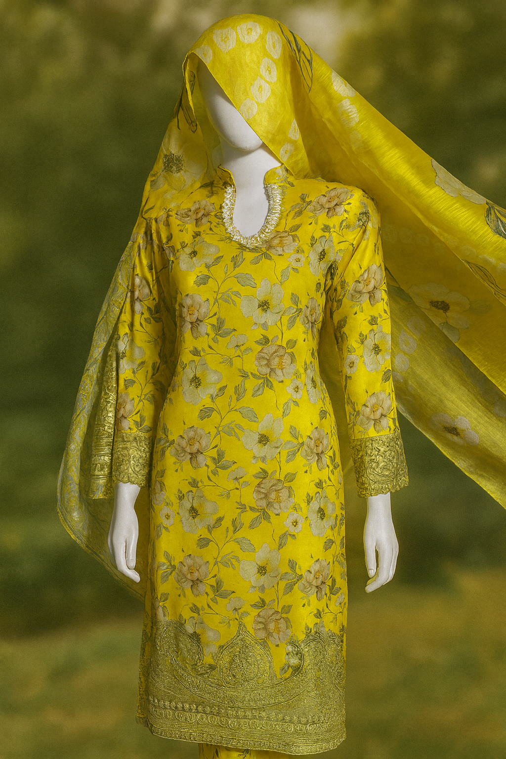 Yellow, embroidered 3-piece suit