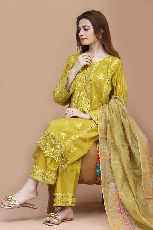 Stitched Embroidered Lawn 3 Piece