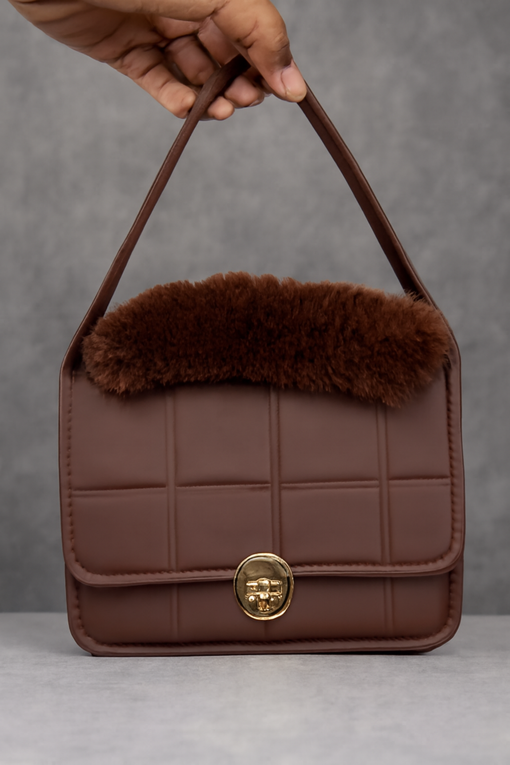 Brown Fur Handbag