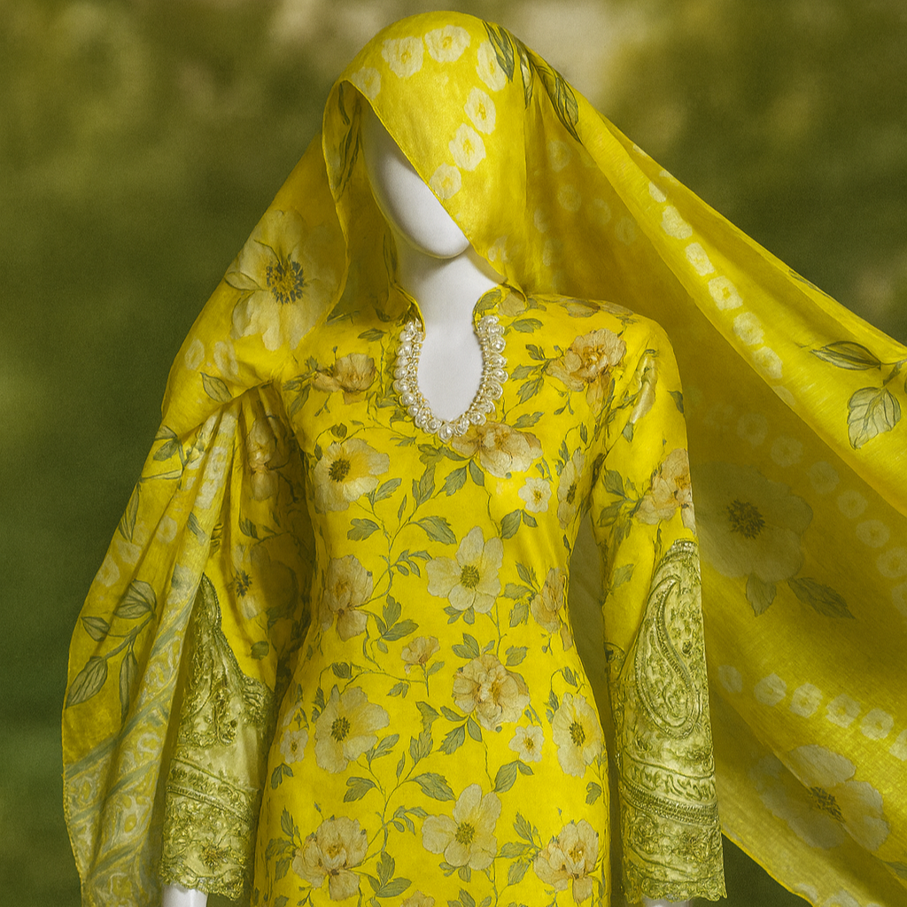 Yellow, embroidered 3-piece suit