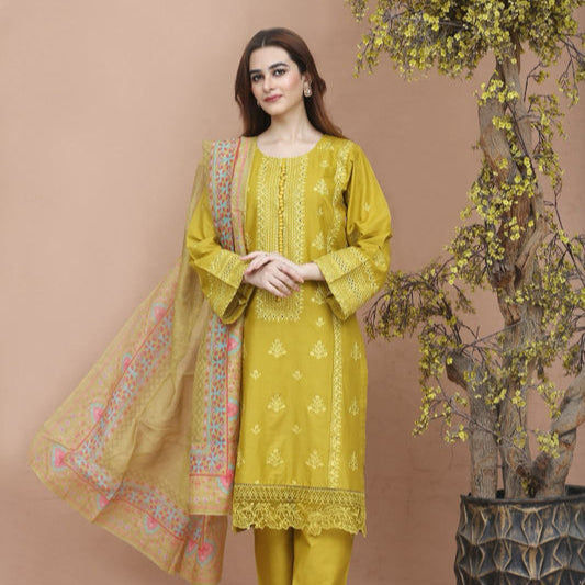 Stitched Embroidered Lawn 3 Piece
